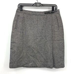 LL Bean Women 8 Skirt Straight Pencil Classic Fit Cotton Lined Black Herringbone